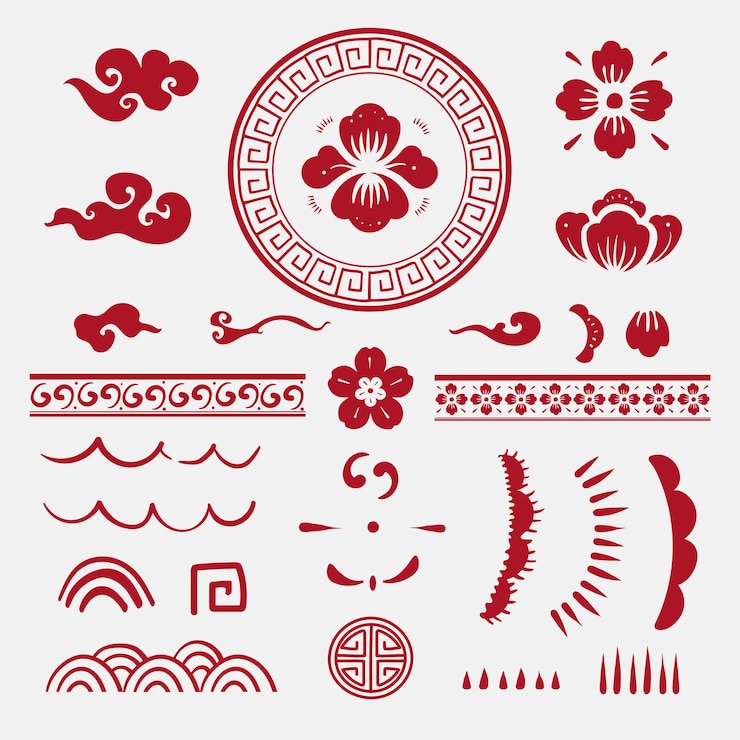 Vector Gratis chinese flowers red vector stickers collection