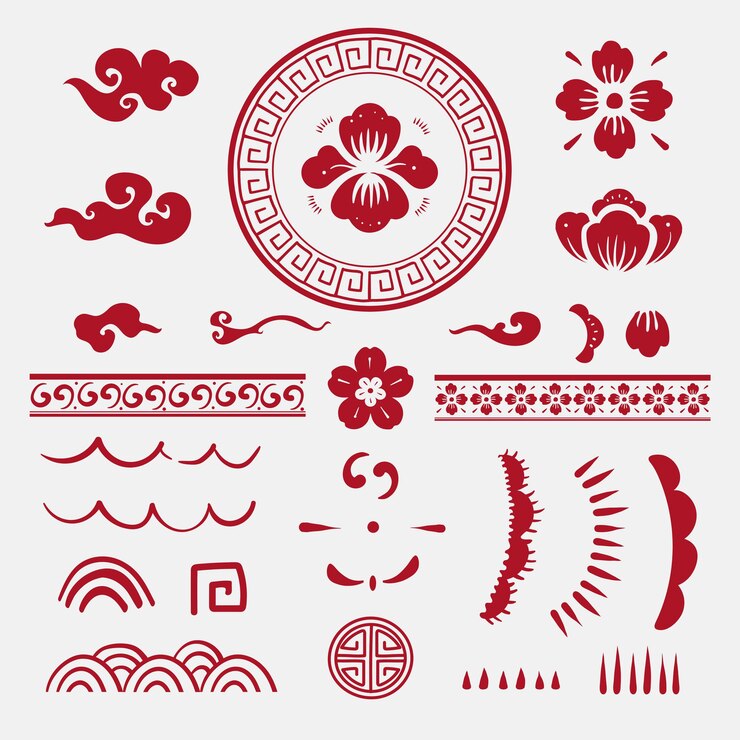 Vector Gratis chinese flowers red vector stickers collection