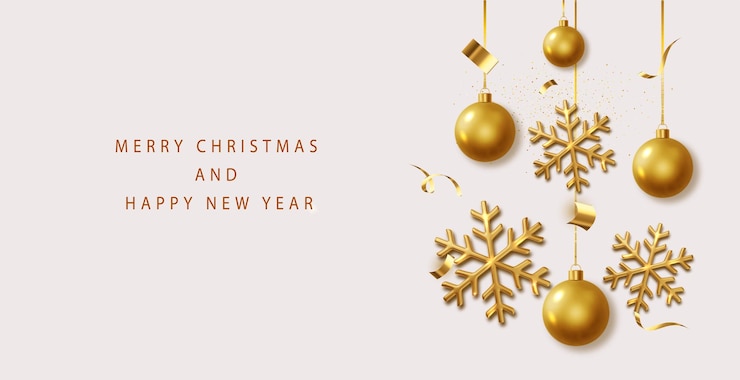 Vector Gratis christmas background with golden realistic snowflakes and shiny balls christmas poster greeting cards flat lay top view holiday composition