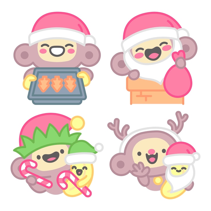 Vector Gratis christmas stickers collection with monkey and banana