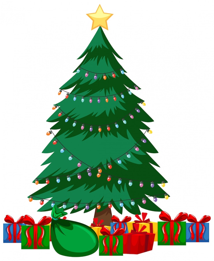 Vector Gratis christmas theme with many presents under christmas tree