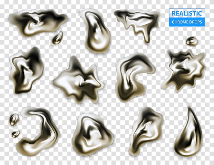 Vector Gratis chrome  droplets on transparent 