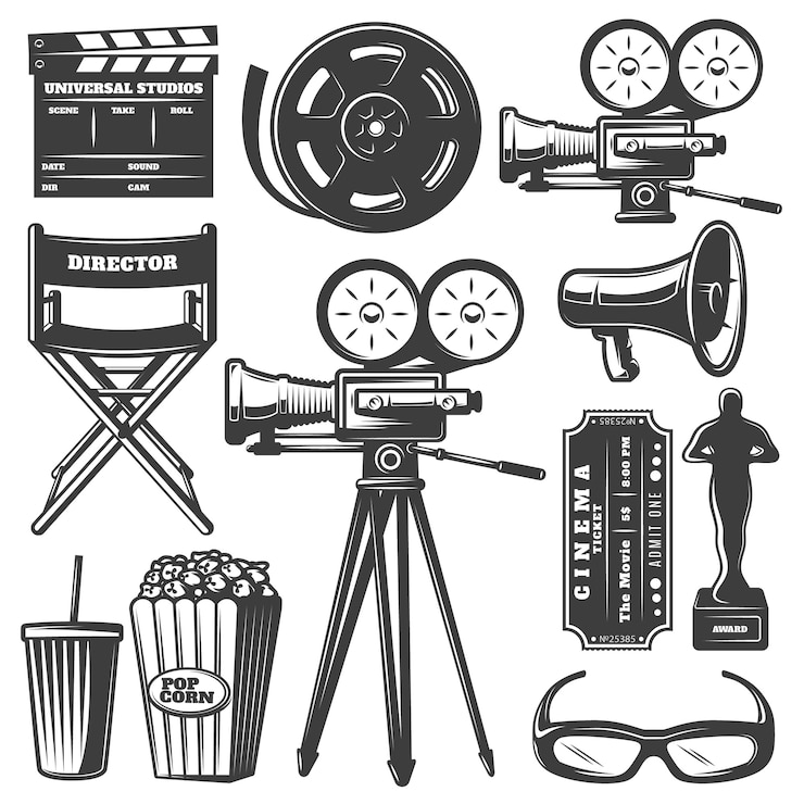 Vector Gratis cinema monochrome elements set