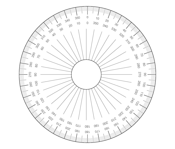 Vector Gratis circular protractor angles measuring tool round 360 protractors scale actual size graduation