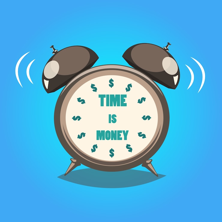 Vector Gratis clock with time is money text