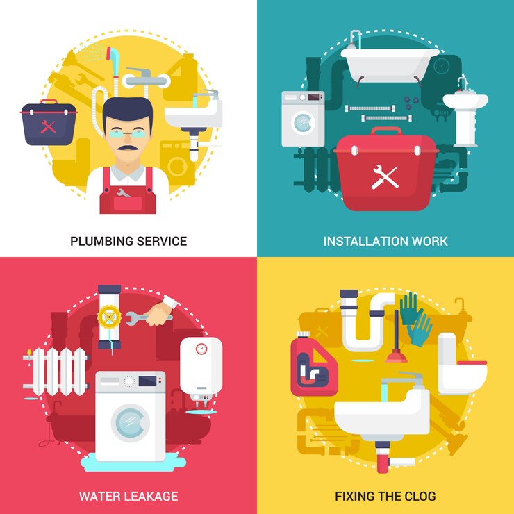 Vector Gratis clogged drains cleaning and installations plumbing service concept 