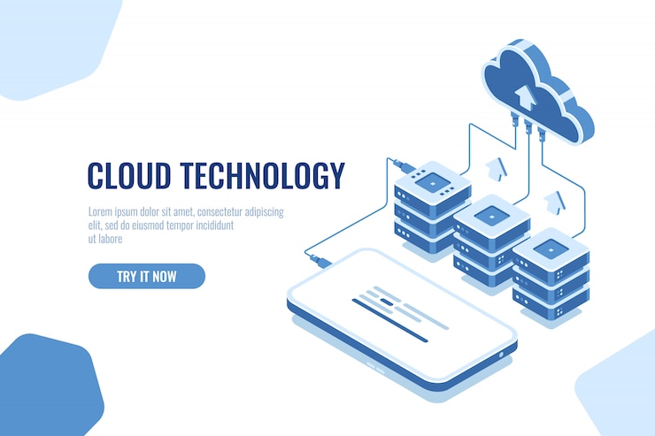 Vector Gratis cloud technology storage and transfer data isometric, mobile phone data downloading