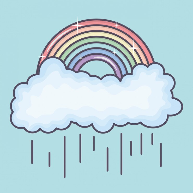 Vector Gratis clouds rainy sky with rainbow weather