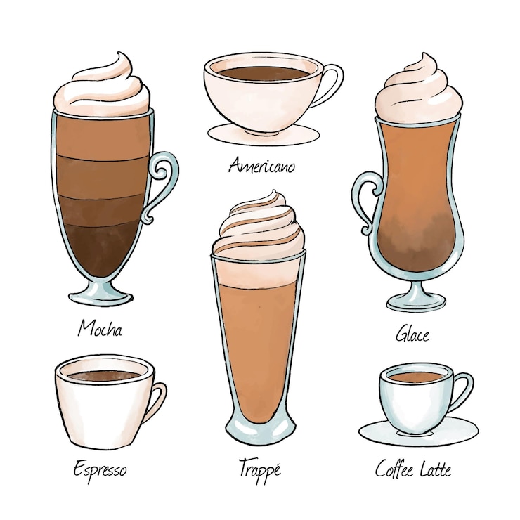 Vector Gratis coffee types in fancy cups
