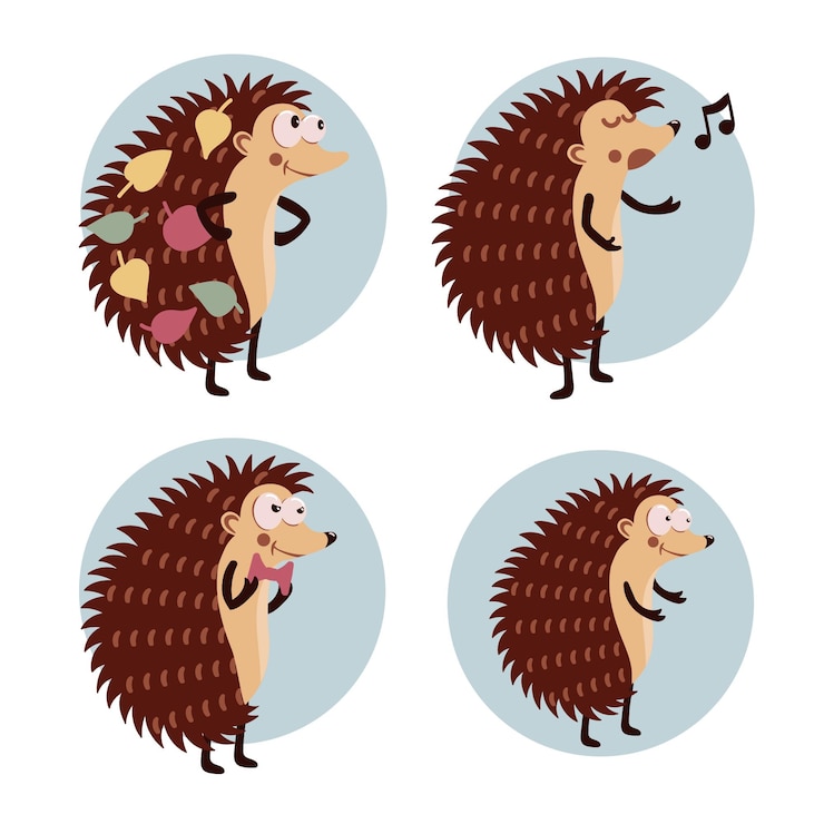 Vector Gratis collection of adorable cartoon hedgehock character in different actions