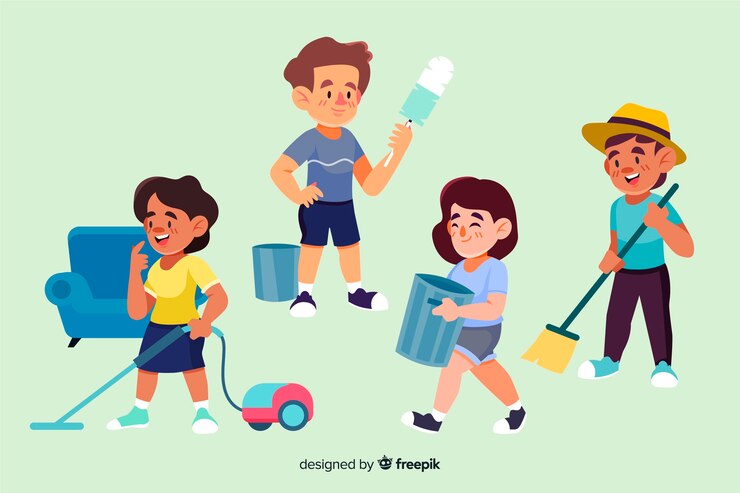 Vector Gratis collection of illustrated minimalist characters doing housework 