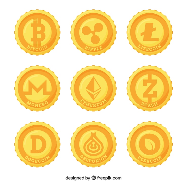 Vector Gratis collection of nine cryptocurrency coins