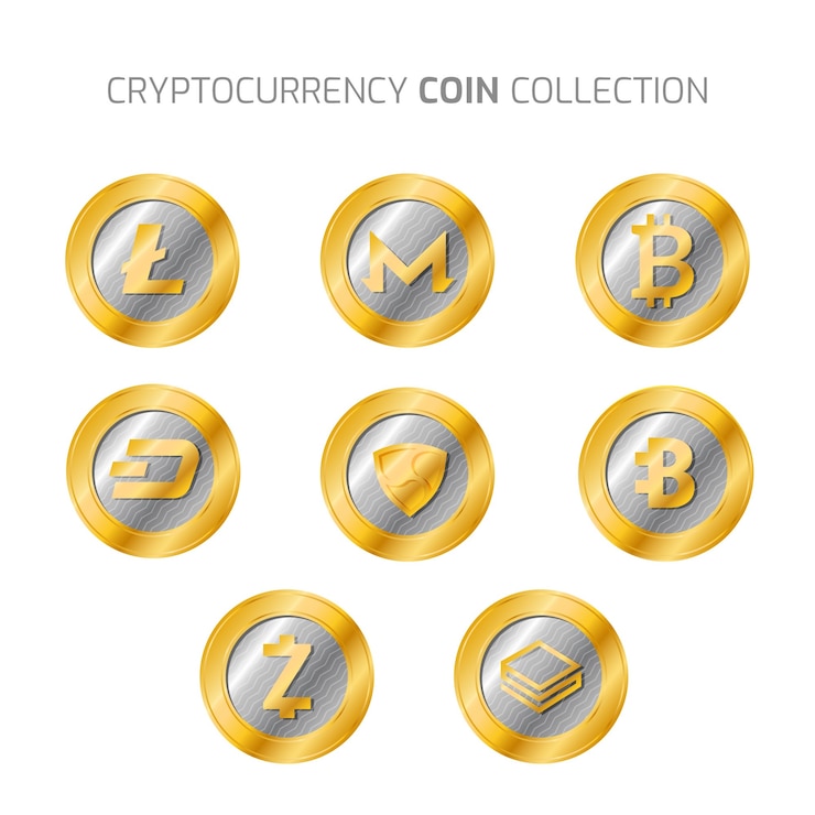 Vector Gratis collection of silver and golden cryptocurrency coins