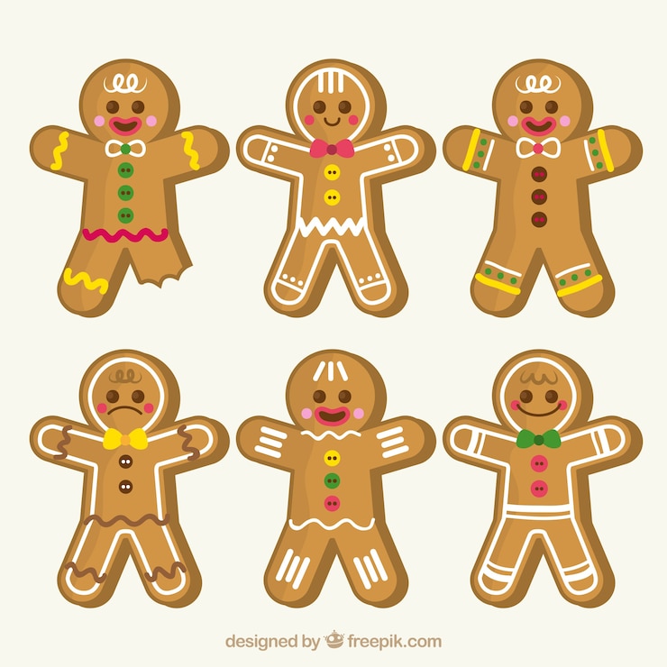 Vector Gratis collection of six gingerbread man cookies