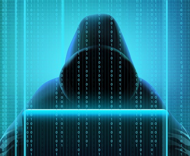 colored hacker code realistic composition with person creates codes for hacking and stealing information vector illustration