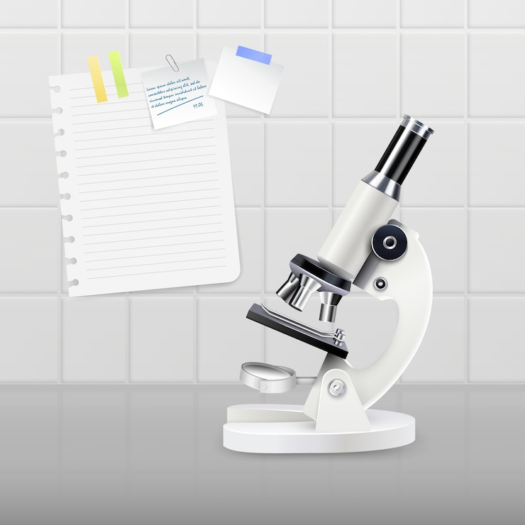 Vector Gratis colored realistic microscope composition 