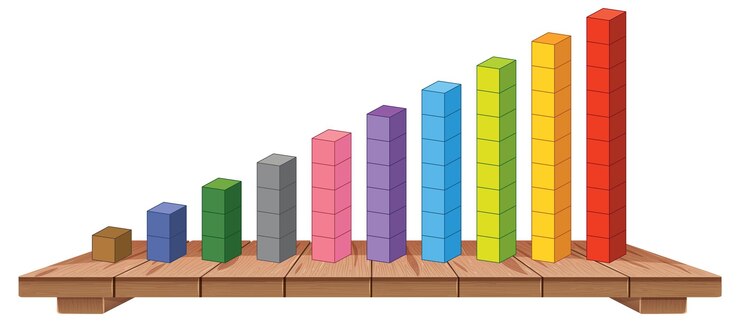 Vector Gratis colorful bar graph on wooden base