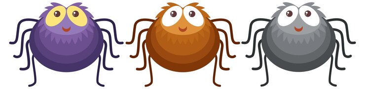 Vector Gratis colorful cartoon spiders in a row
