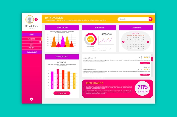 Vector Gratis colorful dashboard user panel