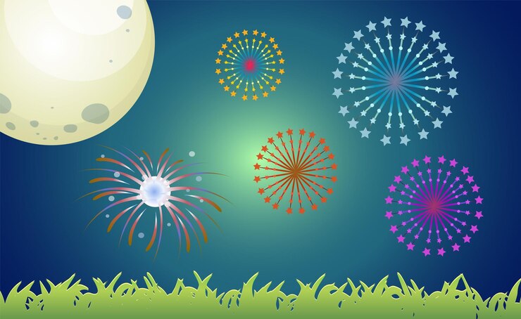 Vector Gratis colorful fireworks under the moon