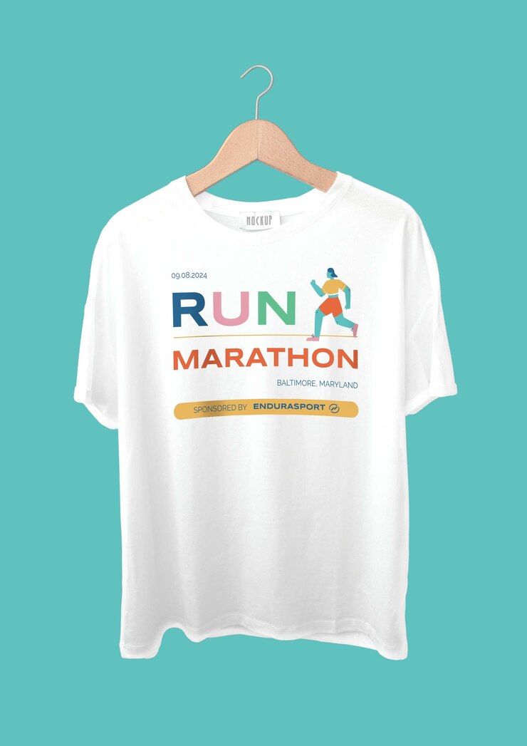 Vector Gratis colorful flat rainbow run marathon t-shirt