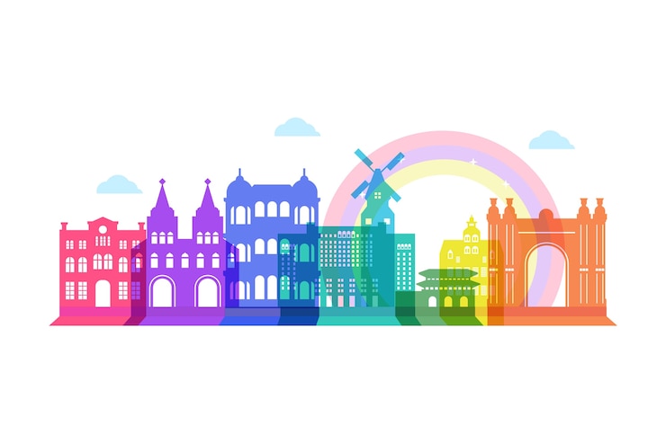Vector Gratis colorful landmarks skyline concept