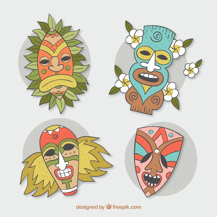 Vector Gratis colorful pack of hand drawn tiki masks