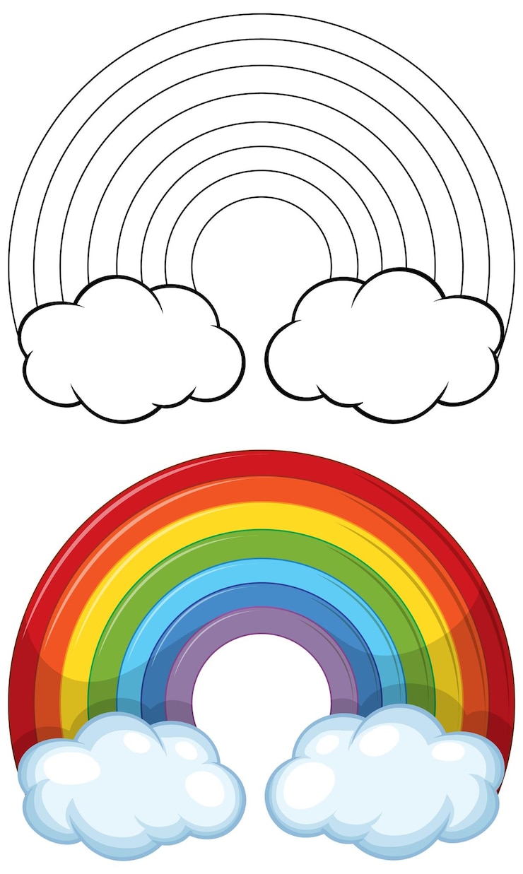 Vector Gratis colorful rainbow with clouds vector illustration