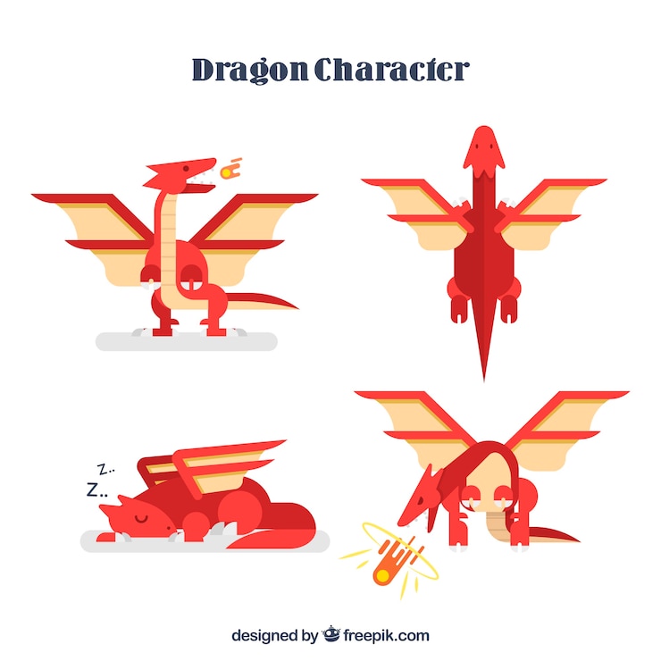 Vector Gratis colorful set of dragons with flat design