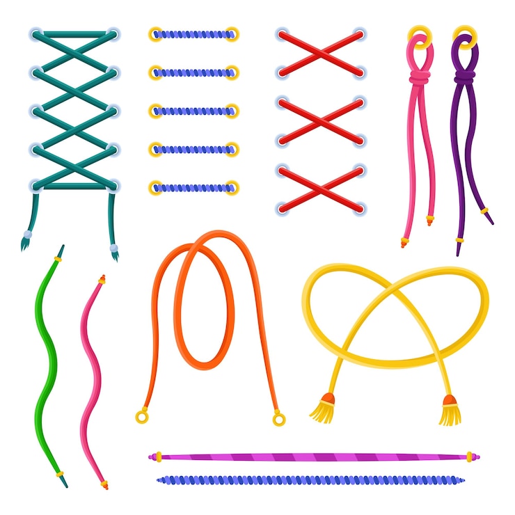 Vector Gratis colorful shoe or corset lacing cartoon illustration set