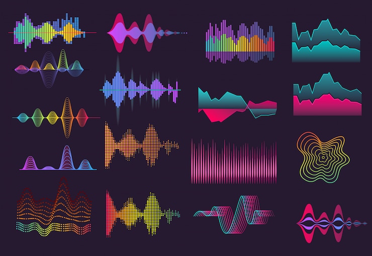 Vector Gratis colorful sound wave set