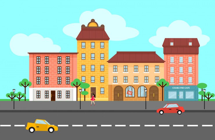 Vector Gratis colorful spring city landscape template