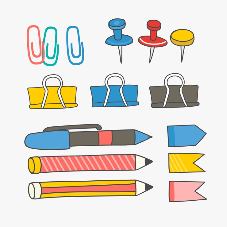 Vector Gratis colorful stationery supplies collection