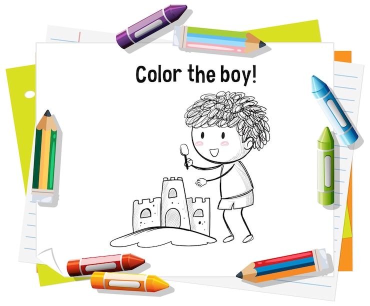 Vector Gratis coloring fun with sandcastle boy