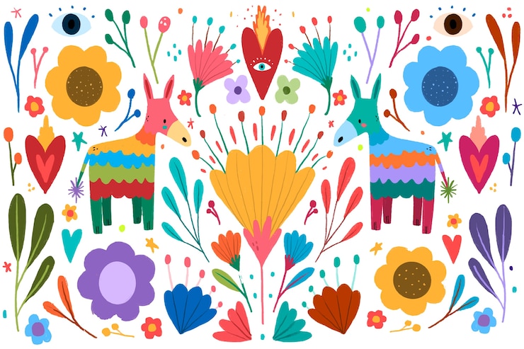 Vector Gratis colourful mexican background with flowers