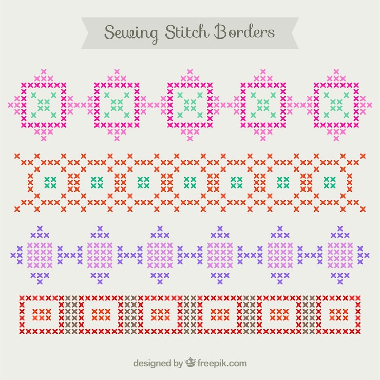 Vector Gratis colourful sewing stich borders
