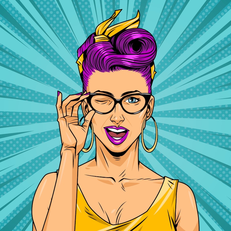 Vector Gratis comic pretty girl with gasses on halftone background
