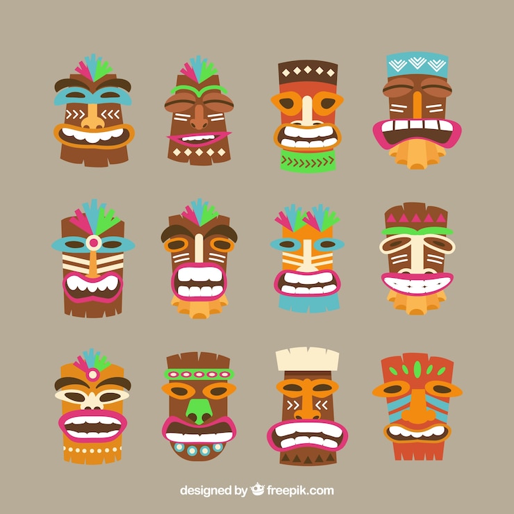 Vector Gratis complete pack of colorful tiki masks