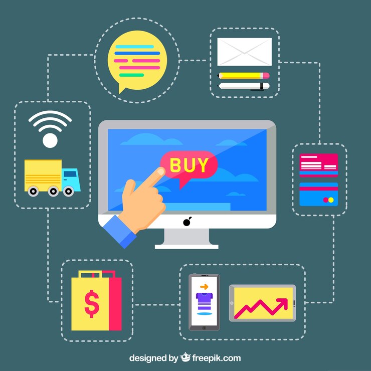 Vector Gratis computer, e-commerce and network