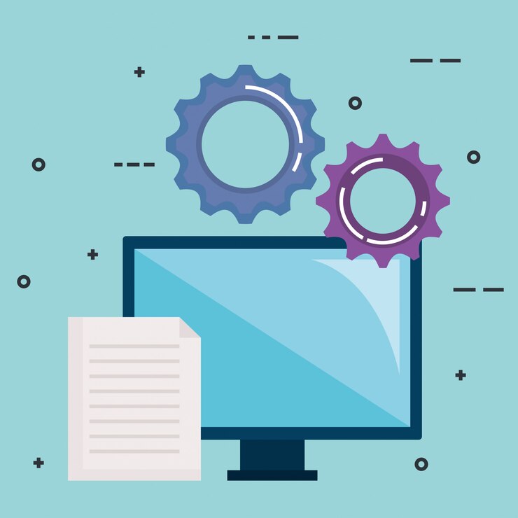 Vector Gratis computer monitor with teamwork