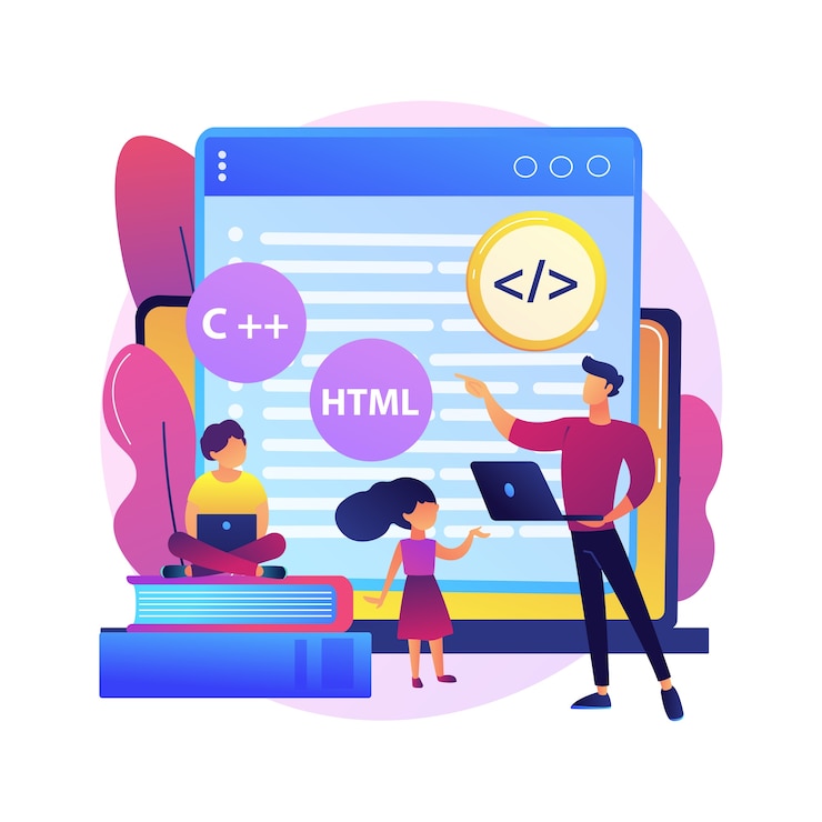 Vector Gratis computer programming camp illustration
