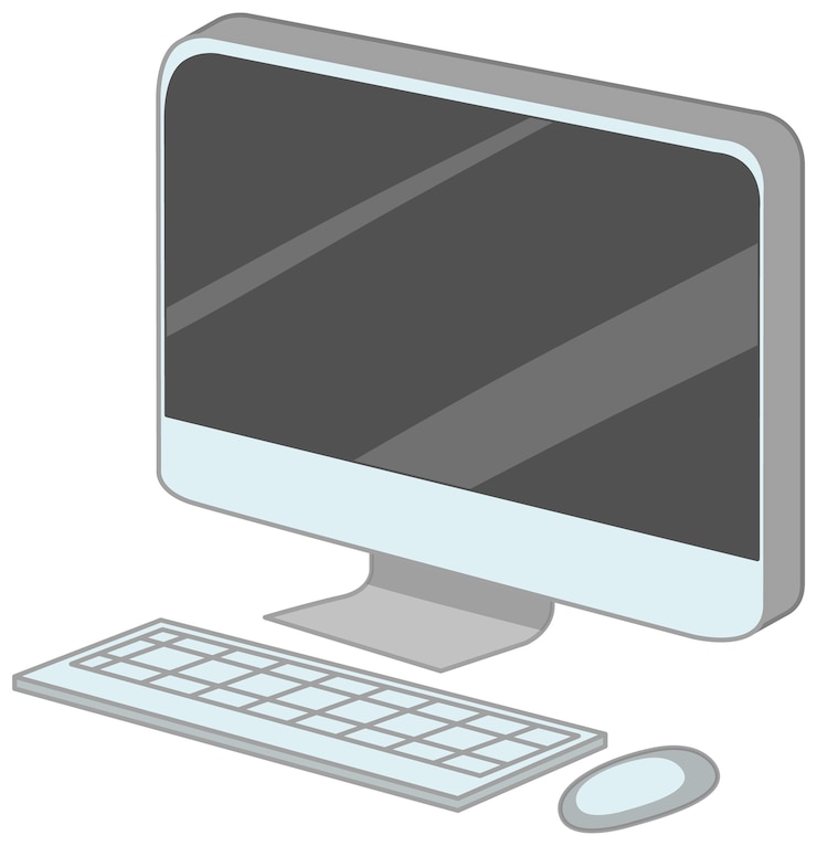 Vector Gratis computer with keyboard and mouse cartoon style isolated