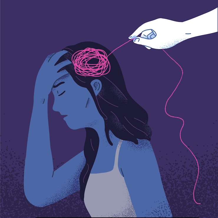 Vector Gratis concept of woman having psychotherapy psychology self healing, recovery, because feeling incomplete mental rehabilitation in flat vector illustration