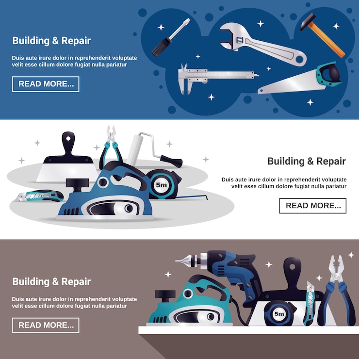 Vector Gratis construction tools horizontal banners set 