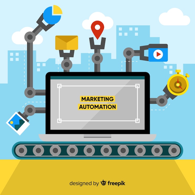 Vector Gratis conveyor belt marketing automation background