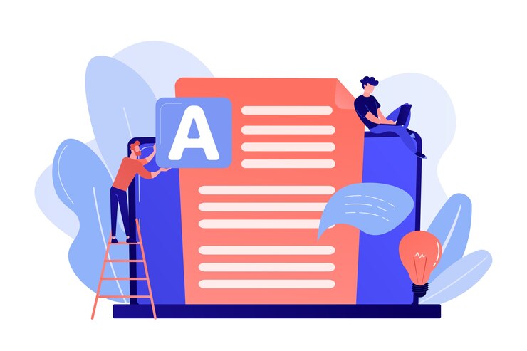Vector Gratis copywriter di laptop besar sedang menulis teks promosi kreatif. pekerjaan copywriting, copywriter rumahan, ilustrasi konsep copywriting freelance