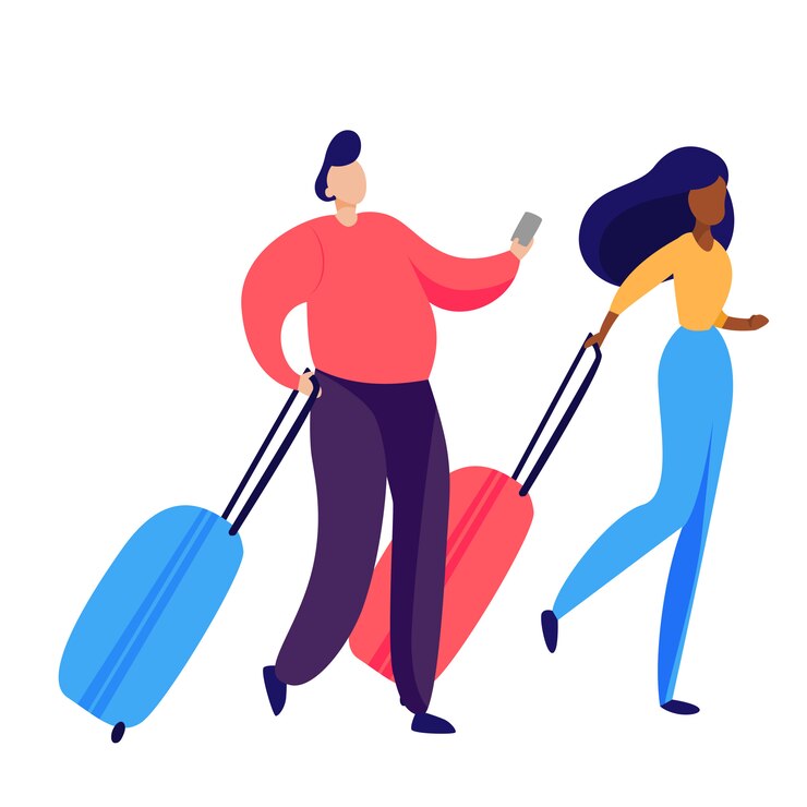 Vector Gratis couple of passengers carrying luggage