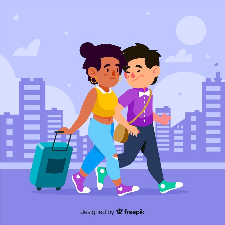 Vector Gratis couple traveling hand drawn style