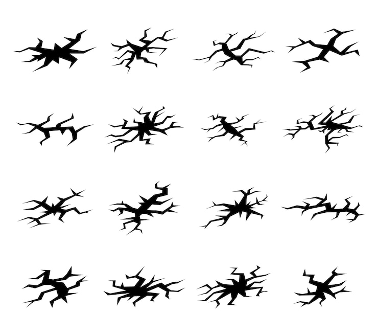 Vector Gratis cracks set. disaster and damage, grunge art, rough and crash, earthquake and break collapse.