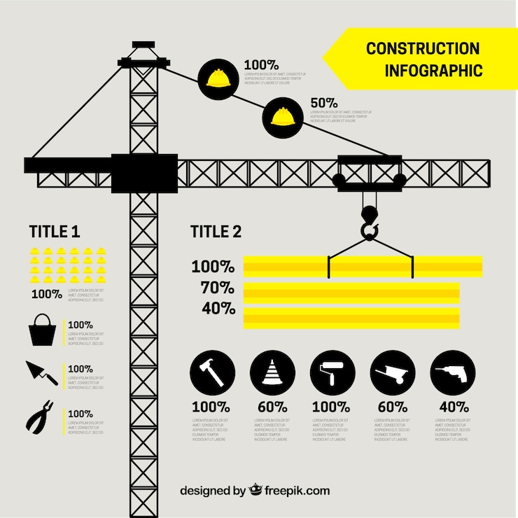 Vector Gratis crane with building elements in flat design